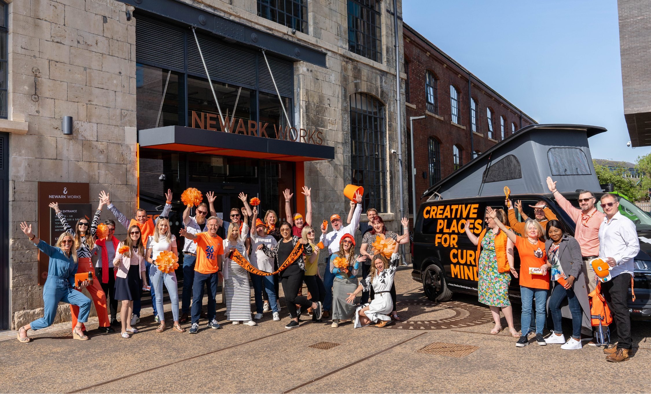 The TCN team pose outside of Newark Works