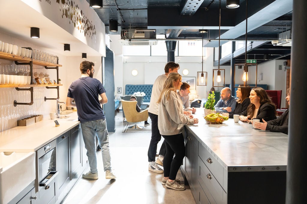 TCN Assay Studios Birmingham Members Pictured in Communal Kitchen