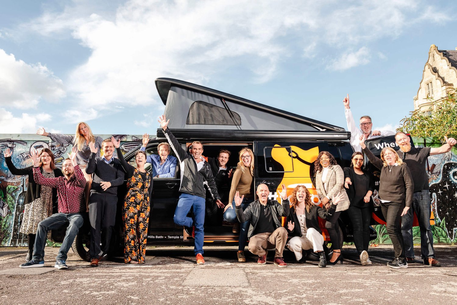 TCN Team posing by the Trammell Transporter camper van