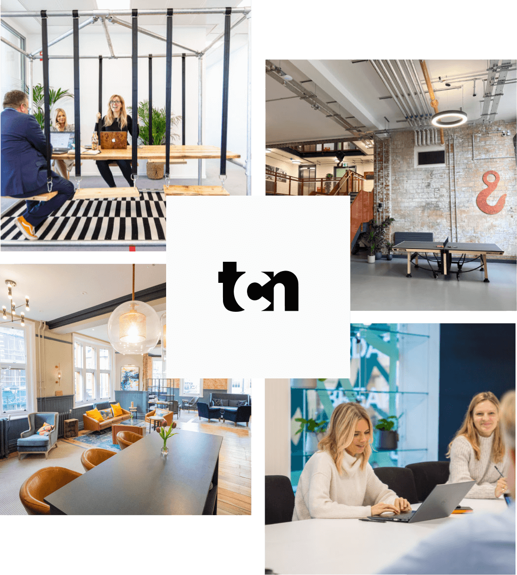 Four hero images of TCN's creative workspaces with TCN Logo