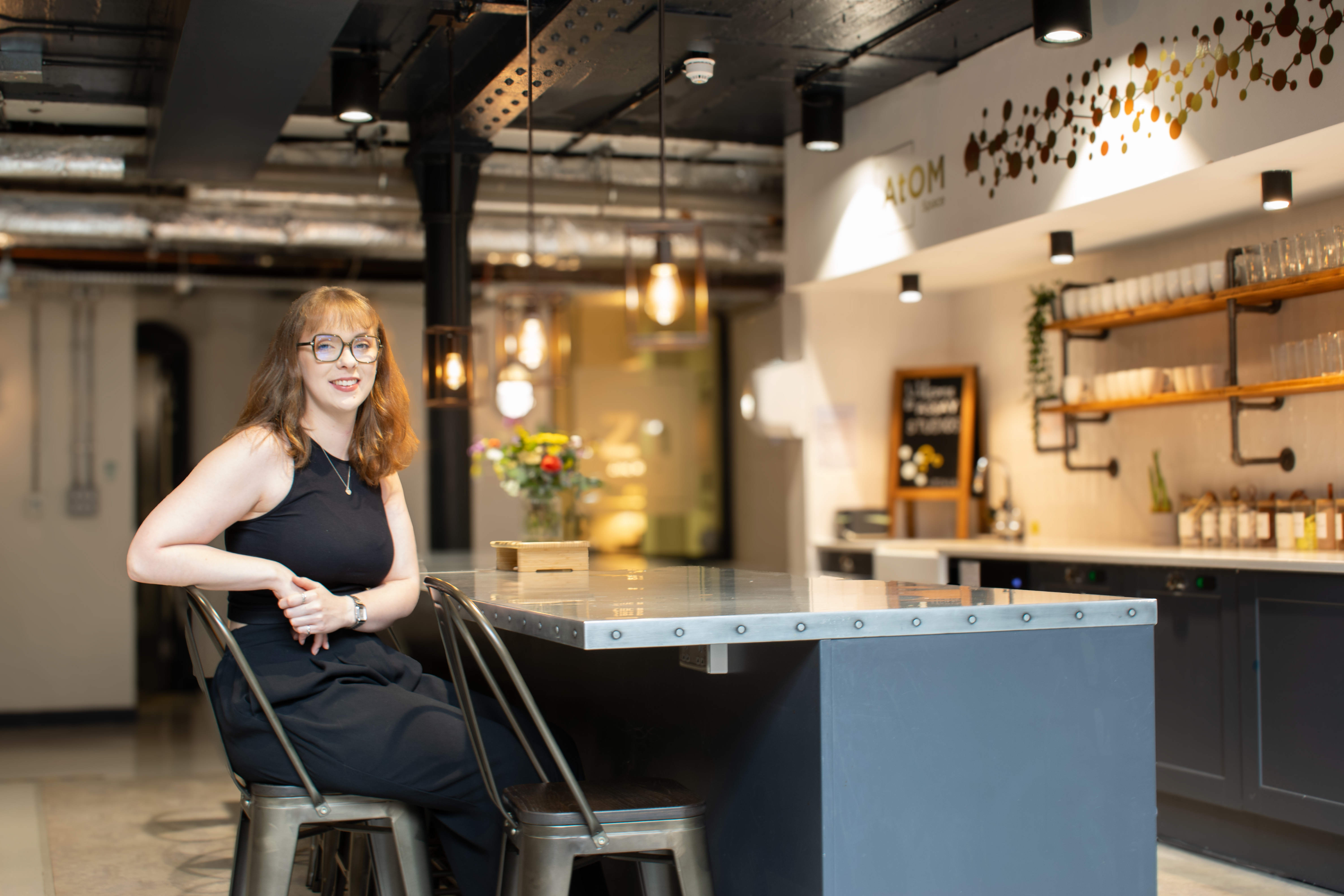 Catherine Mole campus manager at Assay Studios flexible officespace breakout and kitchen area in Birmingham